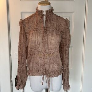 H&M Feminine Coquette Patterned Tie Up Multi Way Long Sleeve Blouse Size XS Top